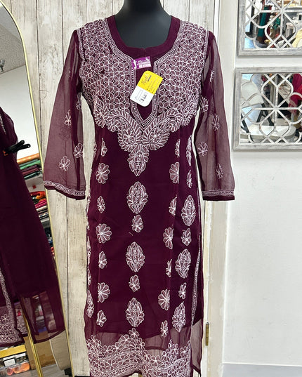 Chiffon Chikankari kurti by Kurti Connection USA