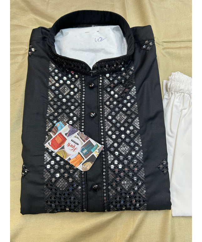 Silk kurta pajama set with mirror work by Kurti Connection USA