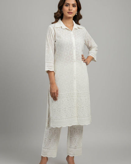 Pure cotton chikankari kurti set by Kurti Connection USA