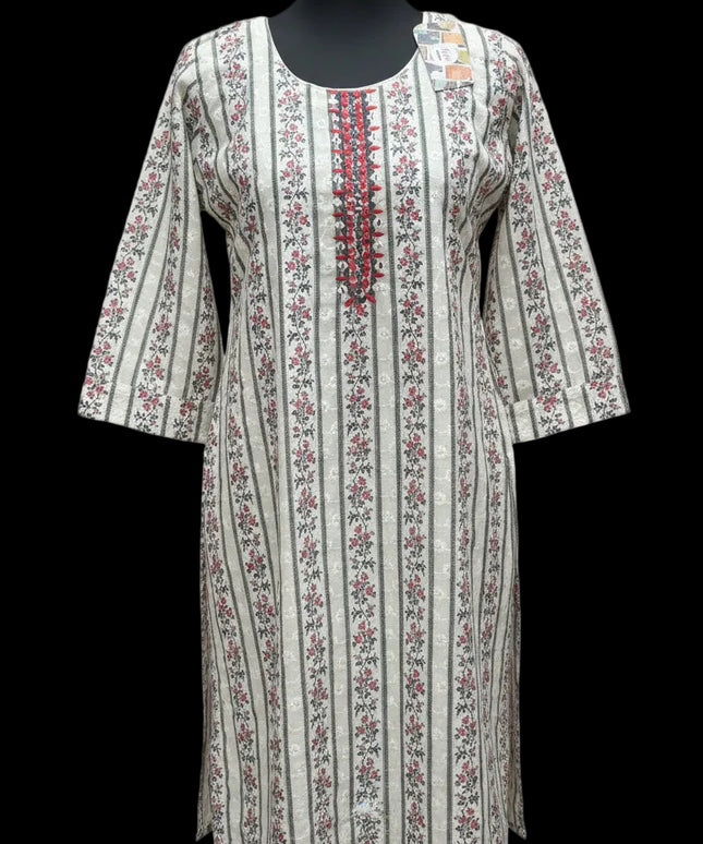 Cotton chikankari kurti with digital print by Kurti Connection USA