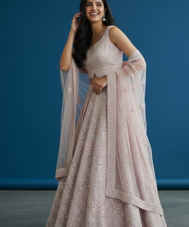 Blush Pink Bridal Lehenga Choli Set