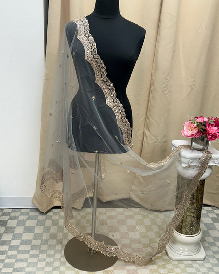 Grey mirror work duppata