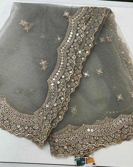 Grey mirror work duppata