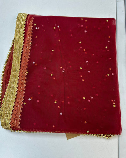 Maroon net duppata heavy lace
