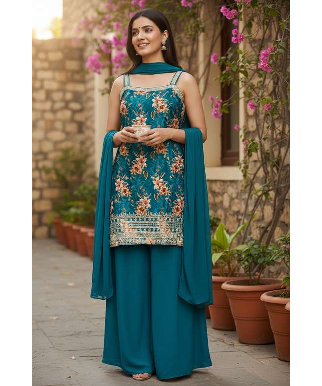 Chinon silk sharara set