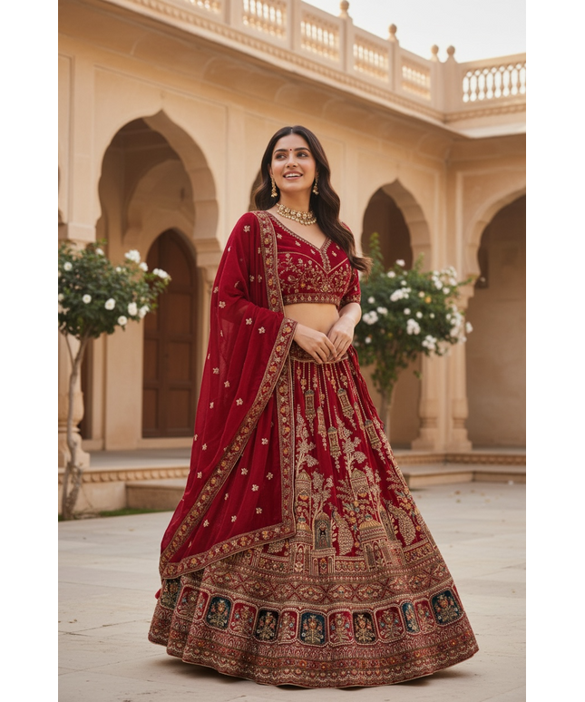 Bridal Satin Lehenga Choli Set – Size 40
