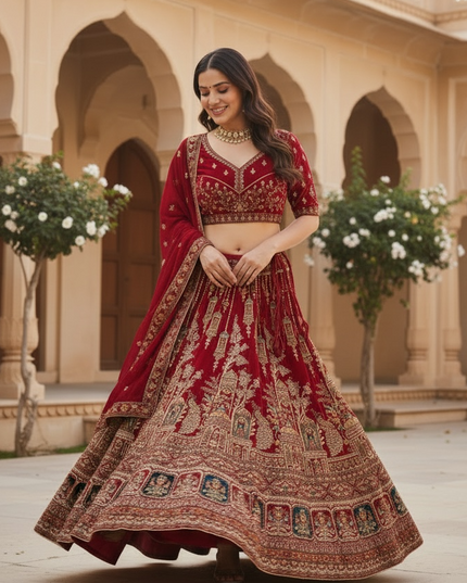 Bridal Satin Lehenga Choli Set – Size 40