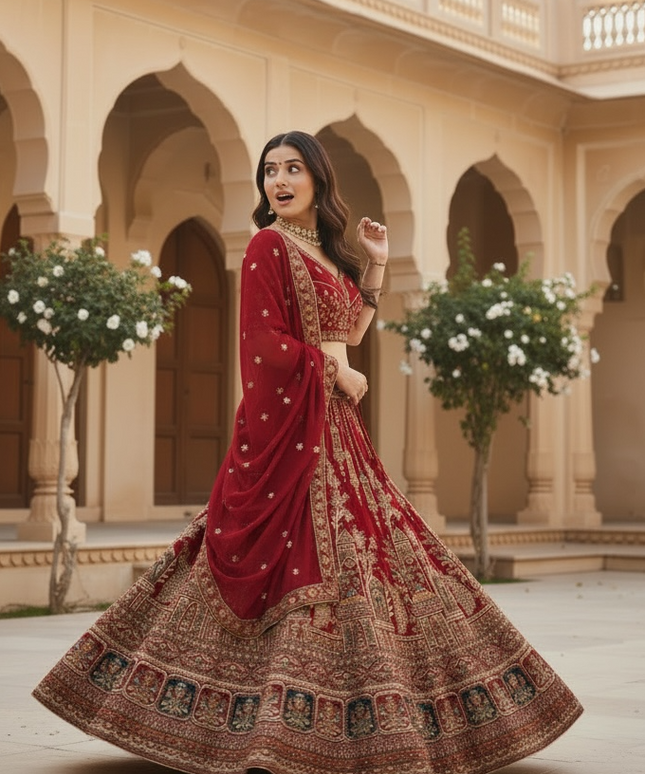Bridal Satin Lehenga Choli Set – Size 40
