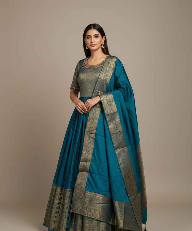 Silk long kurti set : Anarkali