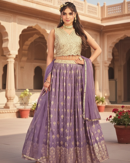 Purple banarasi Lehenga set