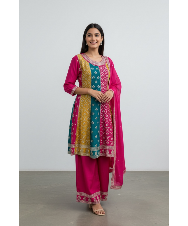 Chinon silk sharara suit