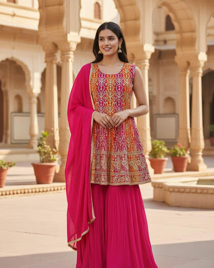 Party wear Chiffon sharara set