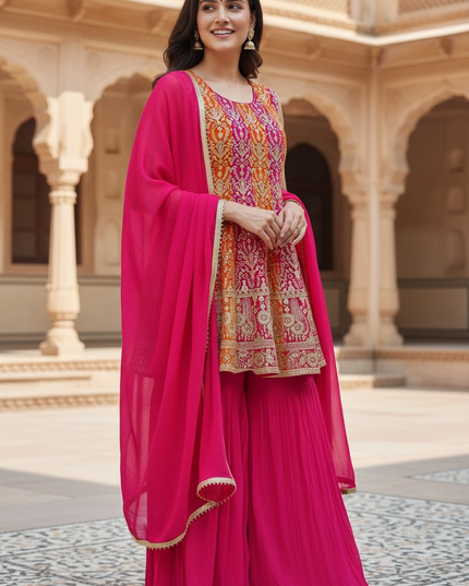 Party wear Chiffon sharara set