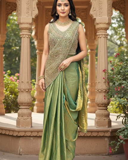Readymade saree : pre pleated tissue silk saree