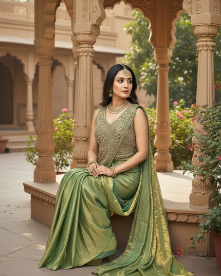 Readymade saree : pre pleated tissue silk saree