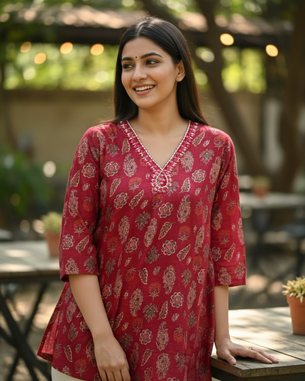Linen silk short kurti
