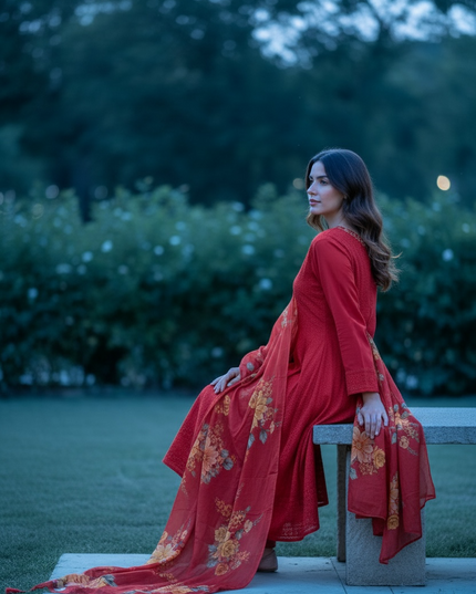 Red Anarkali Kurti set