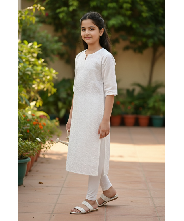 White cotton Kurti for kids : girls