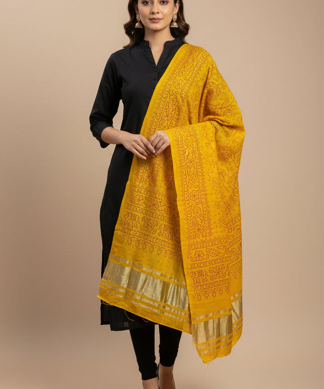 Yellow gajji silk dupatta