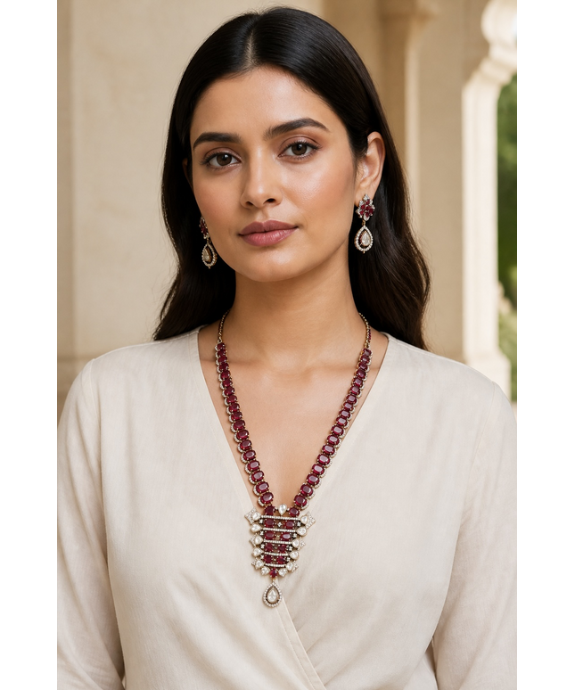 Ruby Red Kundan Necklace Set with Earrings | Indian Bridal Jewelry | Traditional Ethnic Wedding Jewelry | Bollywood Style