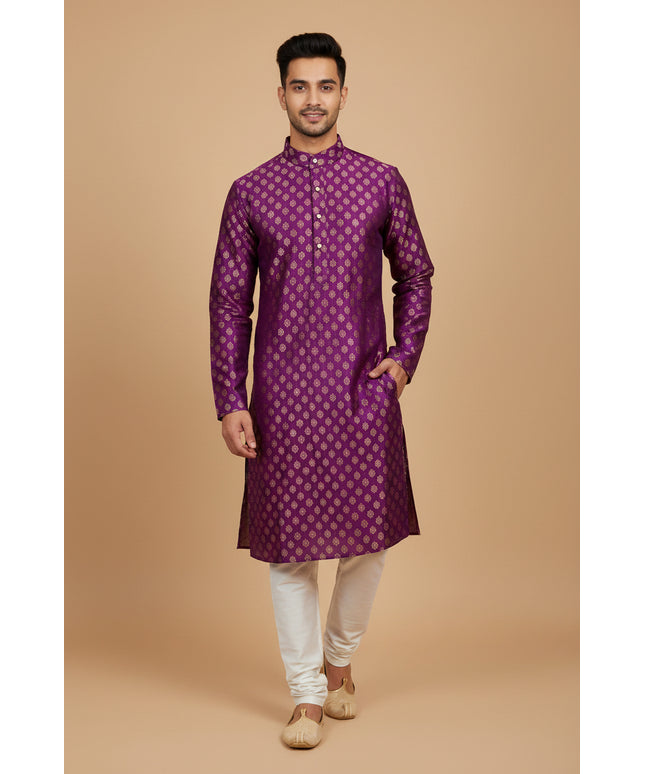 Dark pink kurta pajama set for men