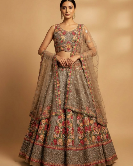 Bridal Lehenga Choli Set – Embroidered Floral