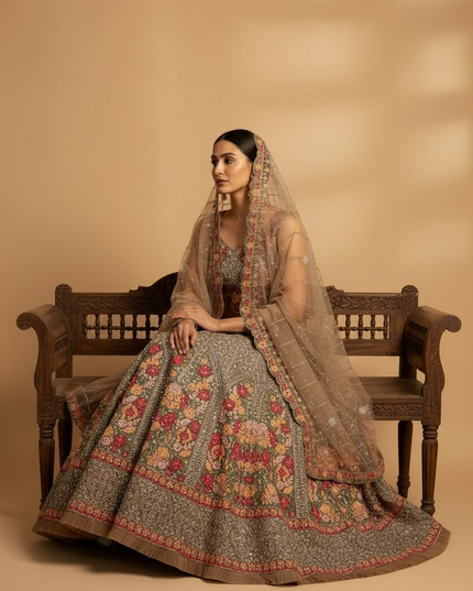 Bridal Lehenga Choli Set – Embroidered Floral
