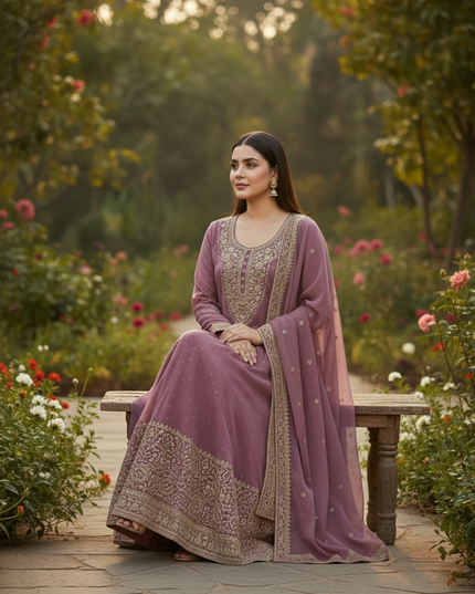 Chiffon long party wear set