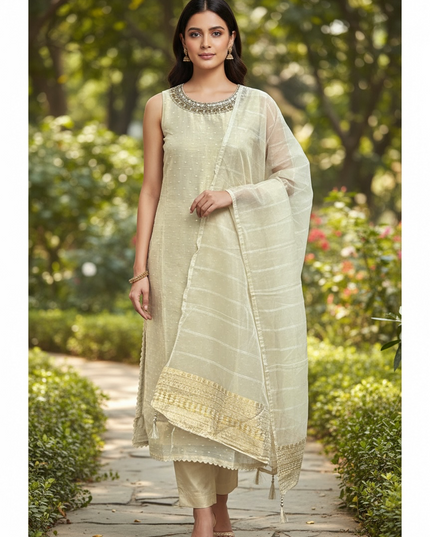 Light gold tissue silk kurti set