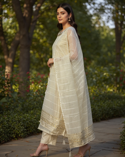Light gold tissue silk kurti set