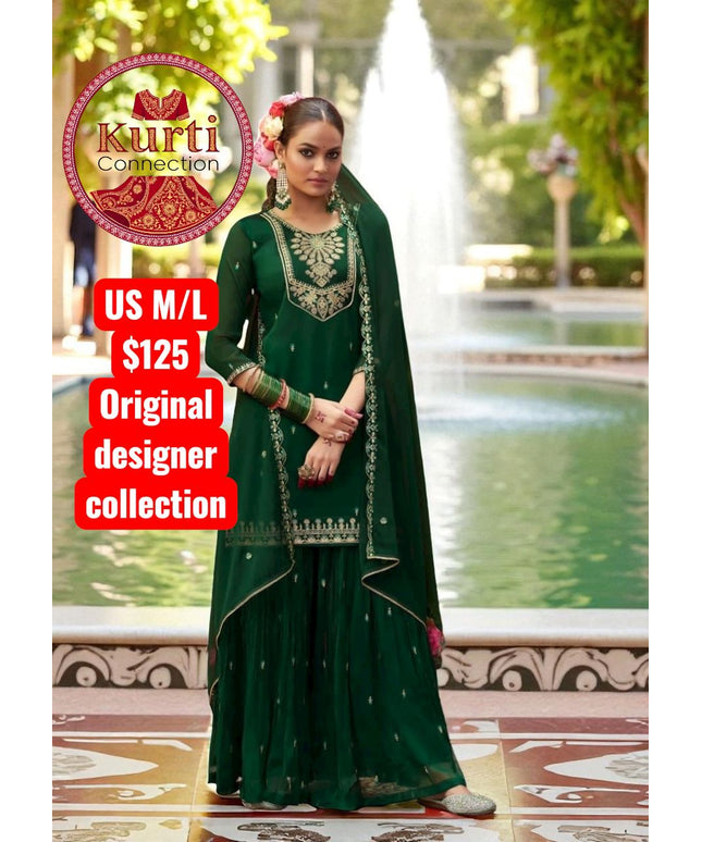Manjari: Green sharara set by Kurti Connection USA