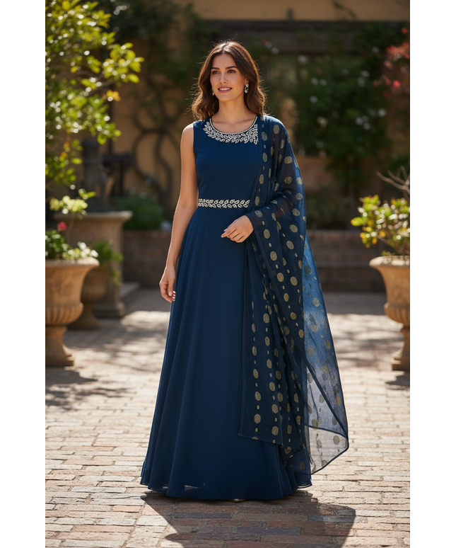 Blue georgette party wear Kurti by Kurti Connection USA