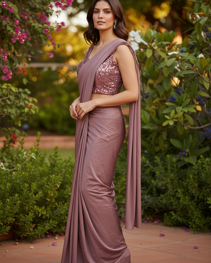 Ready to wear saree with overcoat by Kurti Connection USA