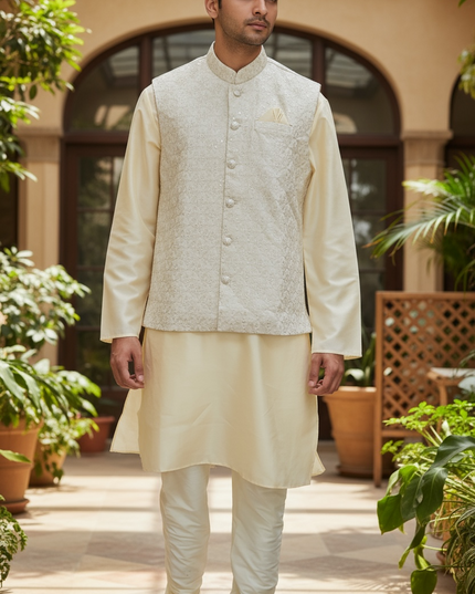 Silk Kurta set with jacket by Kurti Connection USA