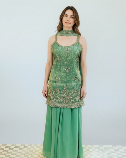 Chiffon silk sharara suit by Kurti Connection USA