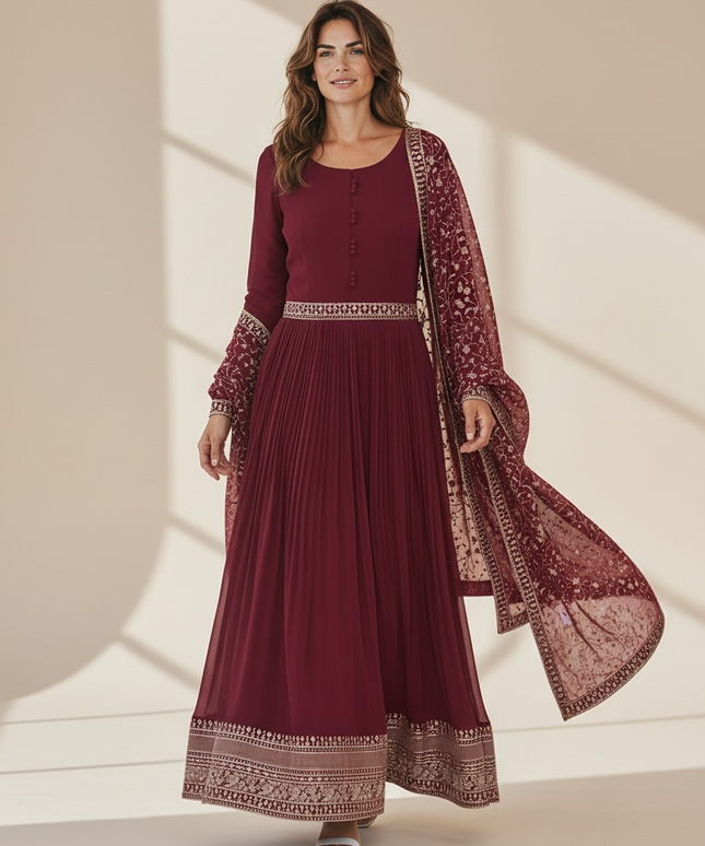 Chiffon long Kurti set : Anarkali by Kurti Connection USA