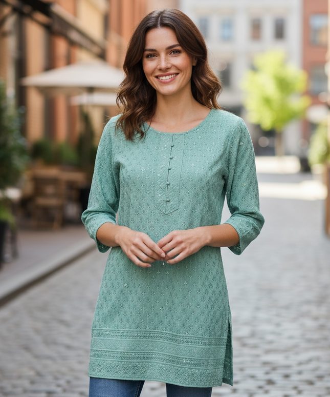 Chikankari short kurti/ tunic - Kurti Connection USA