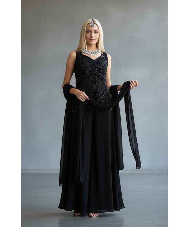 House Of Indian Wedding Attire Embellished Sleeveless Palazzo Suit