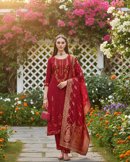 Linen silk Kurti set with banarasi dupatta - Kurti Connection USA
