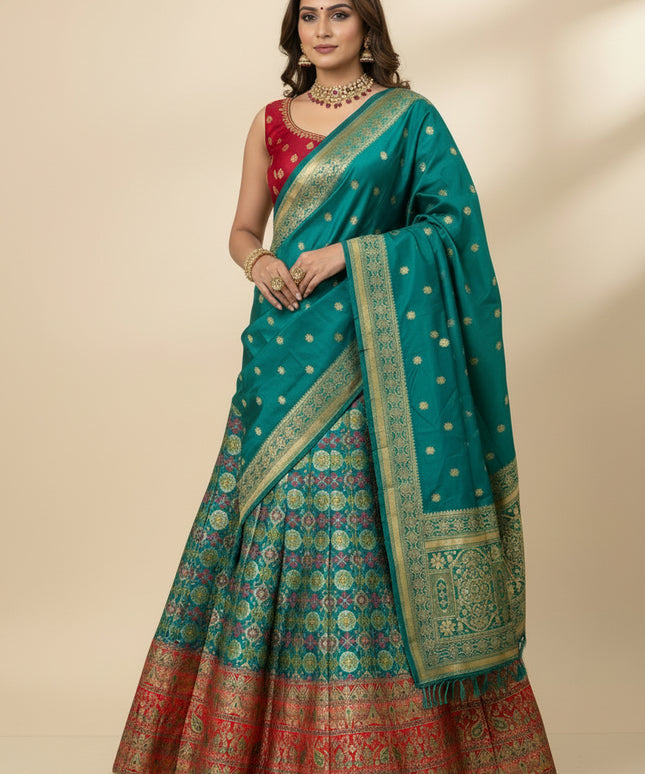 Silk Lehenga Set with Unstitched Blouse Piece