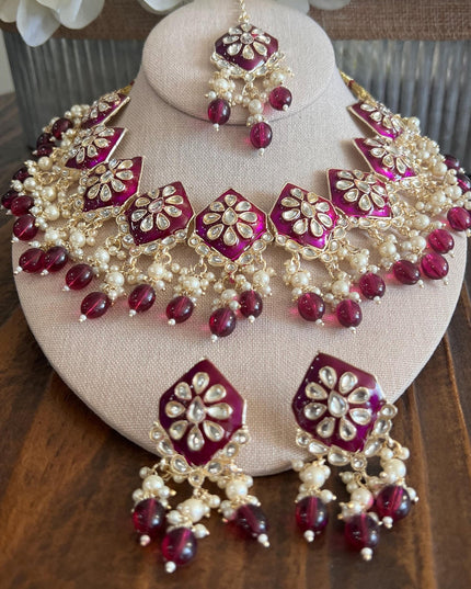 Kundan Necklace Set Gold Plated | Indian Bridal Polki Jewelry | Wedding Necklace Earrings & Maang Tikka | Ethnic Festive Jewelry by Etsy