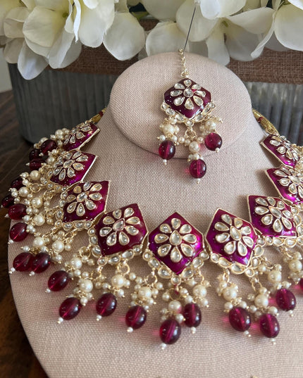 Kundan Necklace Set Gold Plated | Indian Bridal Polki Jewelry | Wedding Necklace Earrings & Maang Tikka | Ethnic Festive Jewelry by Etsy