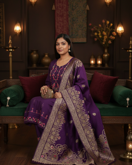 Cotton silk Kurti set with banarasi dupatta by Kurti Connection USA