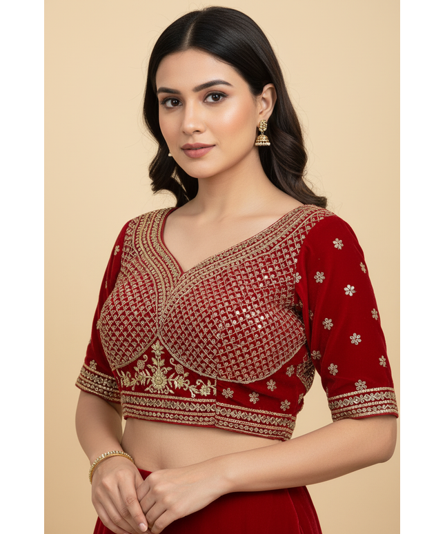 Velvet Blouse : red by Kurti Connection USA