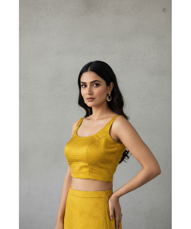 Mustard yellow sleeveless blouse by Kurti Connection USA