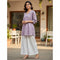Kurti Connection USA lavender chiffon short kurti with white floral embroidery paired with white palazzo pants